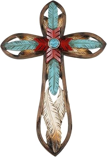 Miniatura 7 de Ebros Gift Colorido rústico suroeste nativo indio atrapasueños plumas de águila con roca turquesa decoración cruz pared placa 12.75 pulgadas de alto
