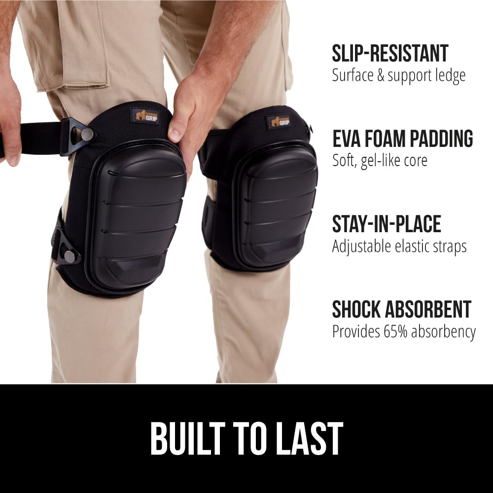 Gorilla Grip Verstellbares Sicherheits-Knieschoner-Set, strapazierfähige, langlebige Knieschoner für die Arbeit, rutschfeste Verschlüsse, bequeme Gel-Polsterung, stützende Pads beim Bau,