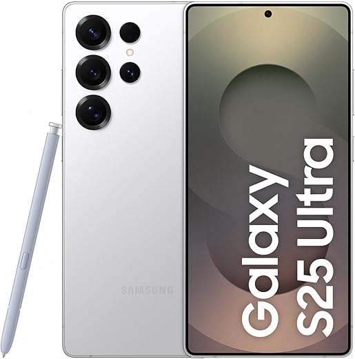 Samsung Galaxy S25 Ultra 5G AI Smartphone (Titanium Whitesilver, 12GB RAM, 256GB Storage), 200MP Camera, S Pen Included, Long Battery Life