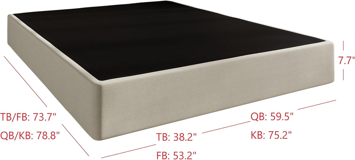 HOME DESIGN Warren 8 Inch King Metal Box Spring – Heavy-Duty Steel Mattress Foundation, Fast Assembly – Warm Gray/Black Linen Upholstered, Quiet & Supportive Design