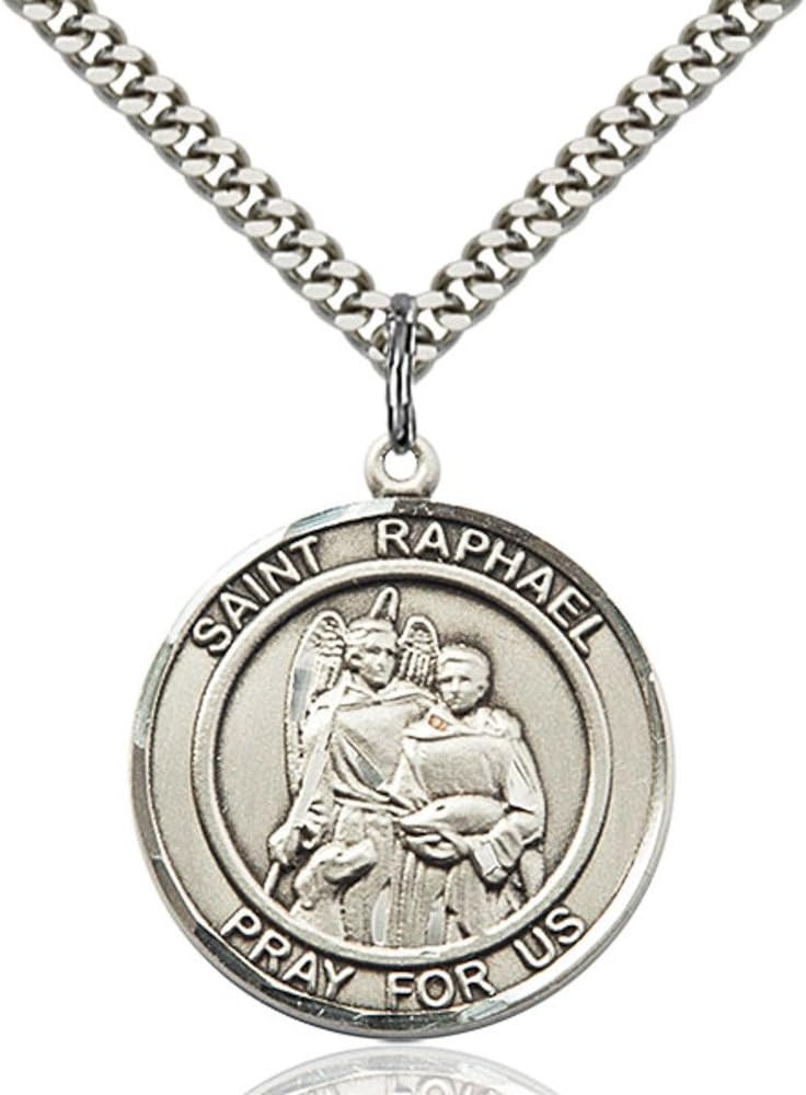 Bonyak Jewelry St. Raphael The Archangel Hand-Crafted Round Medal Pendant in Sterling Silver