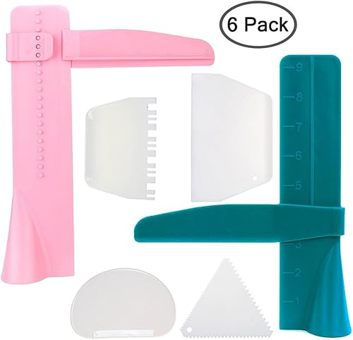 Miniatura 2 de FineGood - 2 pulidores ajustables para pasteles con 4 raspadores diferentes, herramientas de decoración para suavizar el borde crema de fondant,