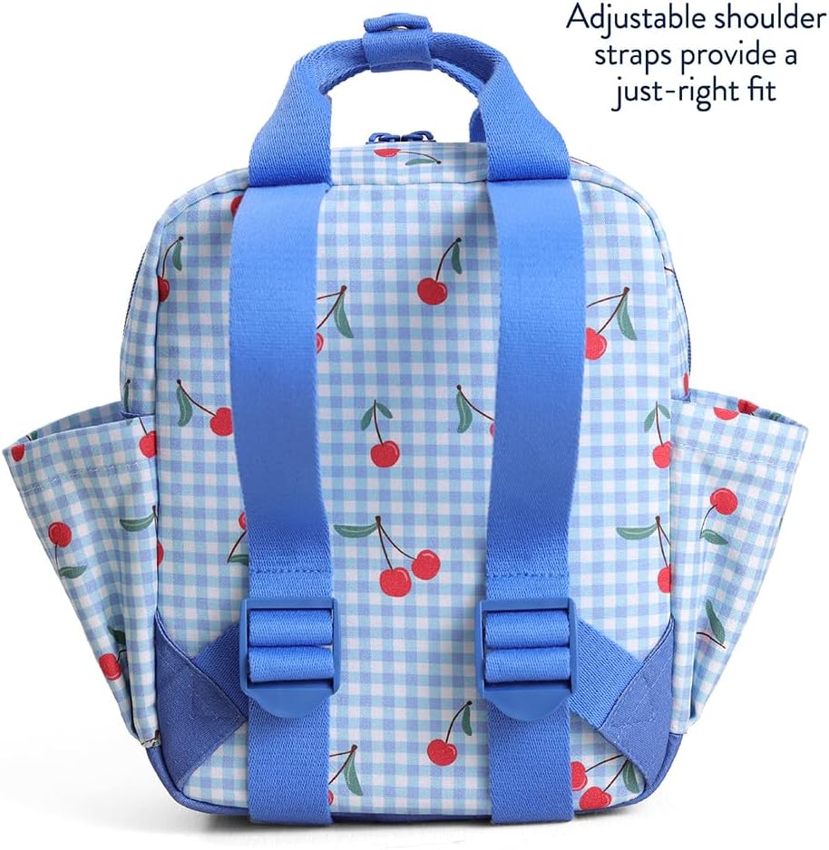 Itzy Ritzy Toddler Backpack - Daycare Bag - Features Adjustable Shoulder Straps, 2 Side Pockets & Spacious Interior with Wipeable Fabric Lining & Name Label, Cherry