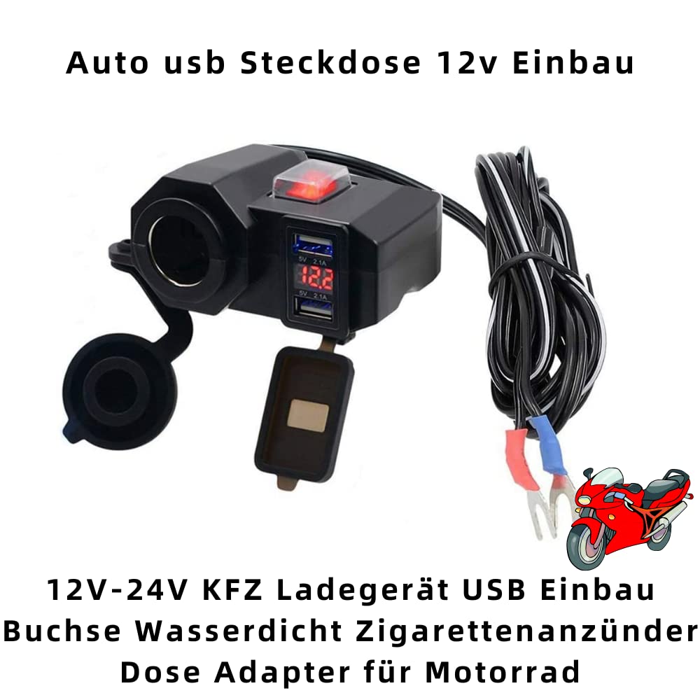 D74CS - Adattatore per accendisigari a LED per moto, con supporto touch da 12 V/24 V, per moto, impermeabile
