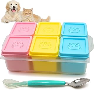 2ME Cat and Dog Food Storage Containers with Lids, 6-Pack 100% Silicone 4oz Each, with Dual-Ended Scoop – Keeps Wet Can Food Fresh, Odor-Resistant,Freezer, Microwave & Dishwasher Safe