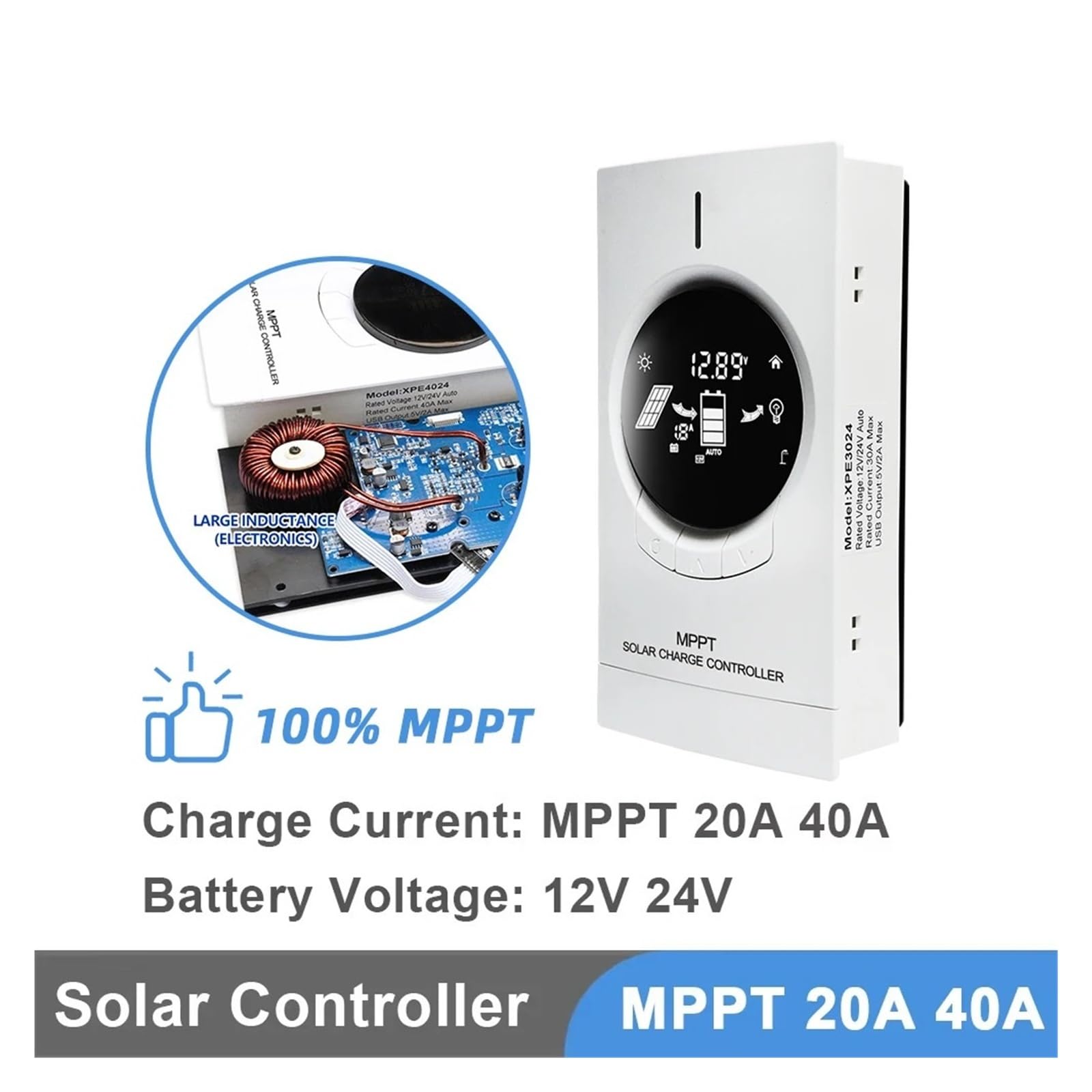 Kontroler ładowania słonecznego Regulator ładowania słonecznego MPPT prawdziwy 20A 40A 12V 24V Automatyczny z wyświetlaczem LCD Solar Charge Regulator do uszczelnionych baterii żelowych