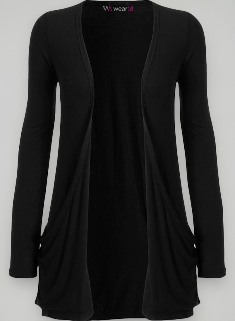Ladies Long Sleeve Pocket Cardigan Womens Top Sizes 8-26