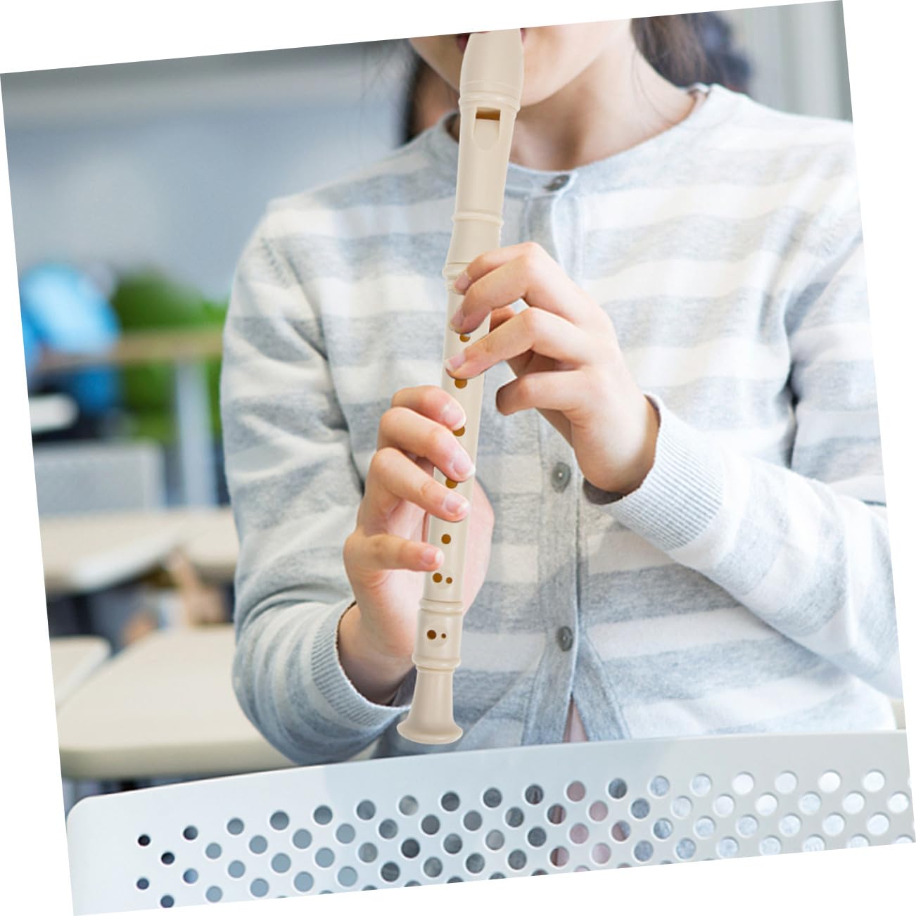 Flûte à Bec Soprano 8 Trous en Résine Beige pour Débutants