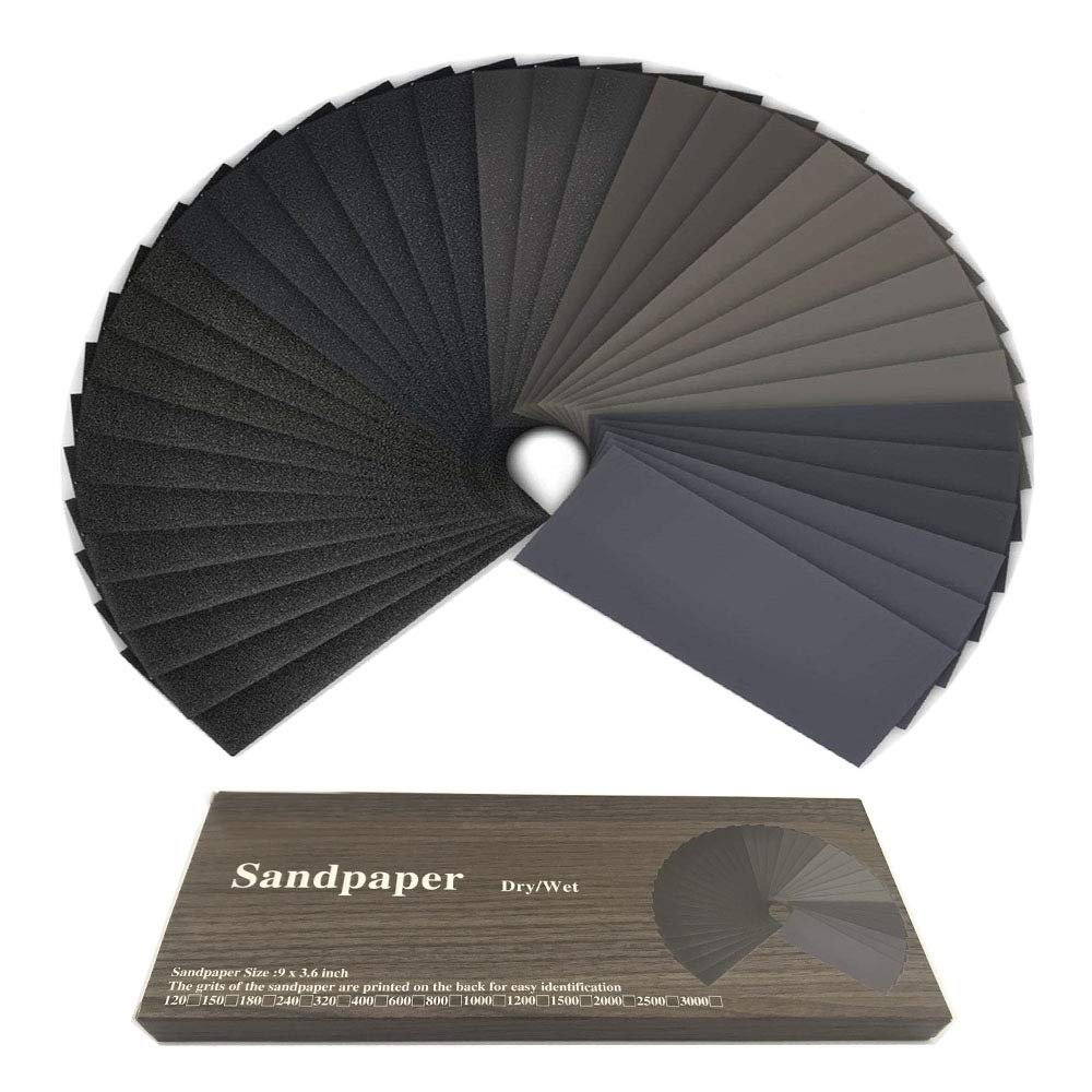 Papier abrasif, grain 120 à 3000 assorti, humide ou sec, polissage automobile, finition de meubles en bois (84 PCS）