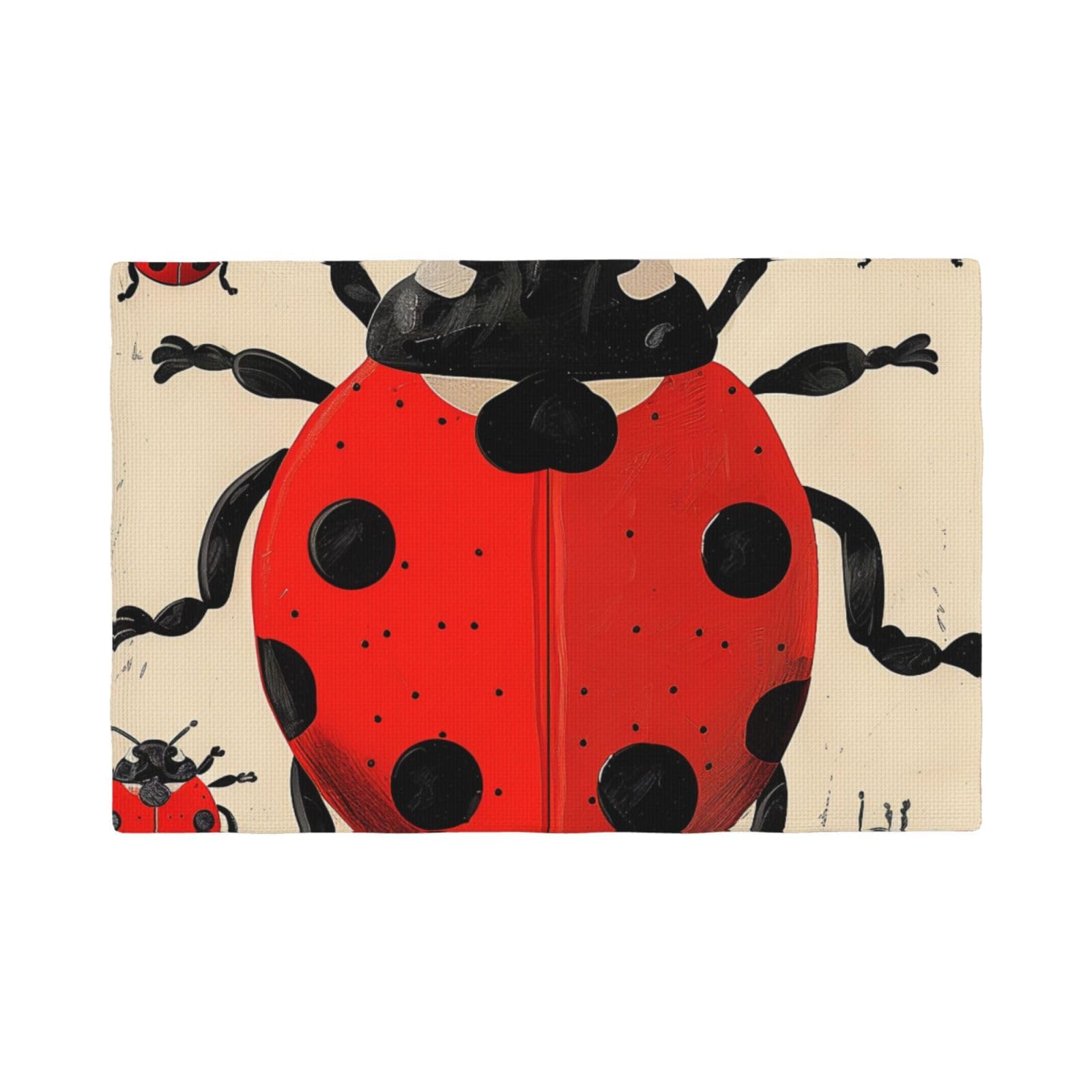 Ladybug Print Placemats Set, Heat Resistant Washable Placemat 12x18in Table Mats for Party Kitchen Dining Table Decoration Indoor Outdoor, Six Piece