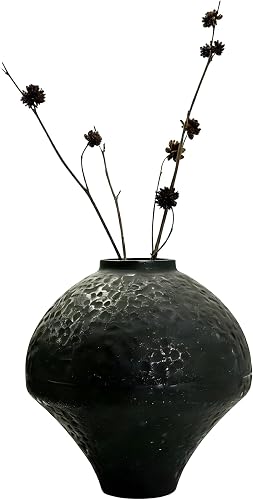 Modern 7" W×7" H Black Cast Iron Vase for Home Decor | Unique, Handmade, Vase for Dried Flowers or Pampas Grass, Heavy and Durable Rustic Vases