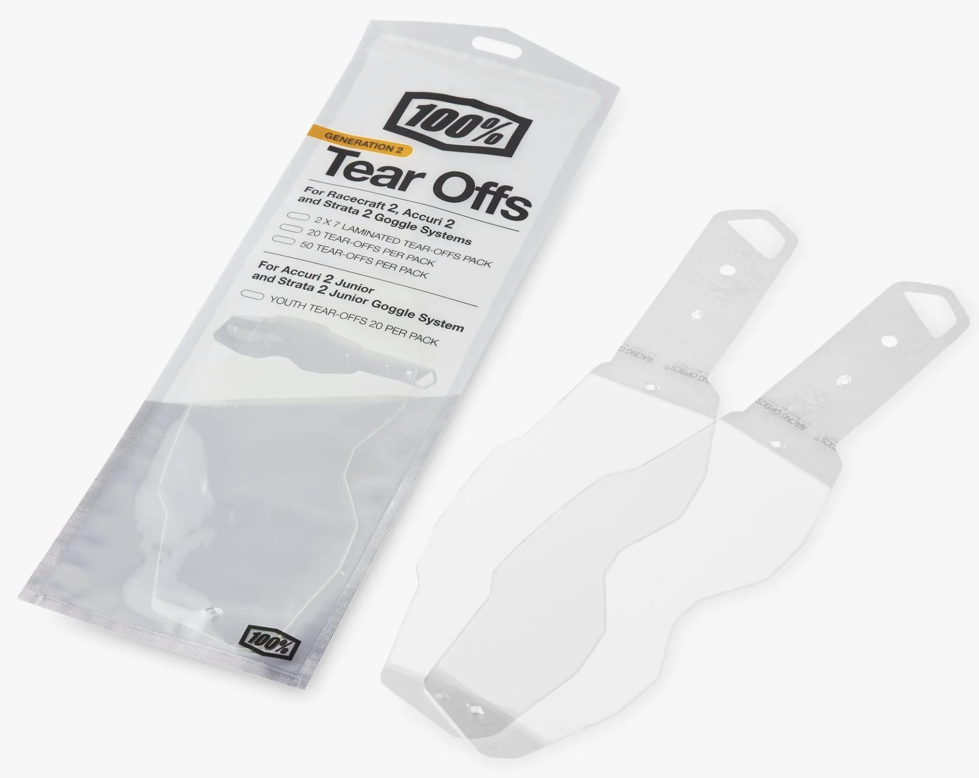 100% Tear Offs for Racecraft 2/Accuri2/Stratus 2 Goggles - Laminated
