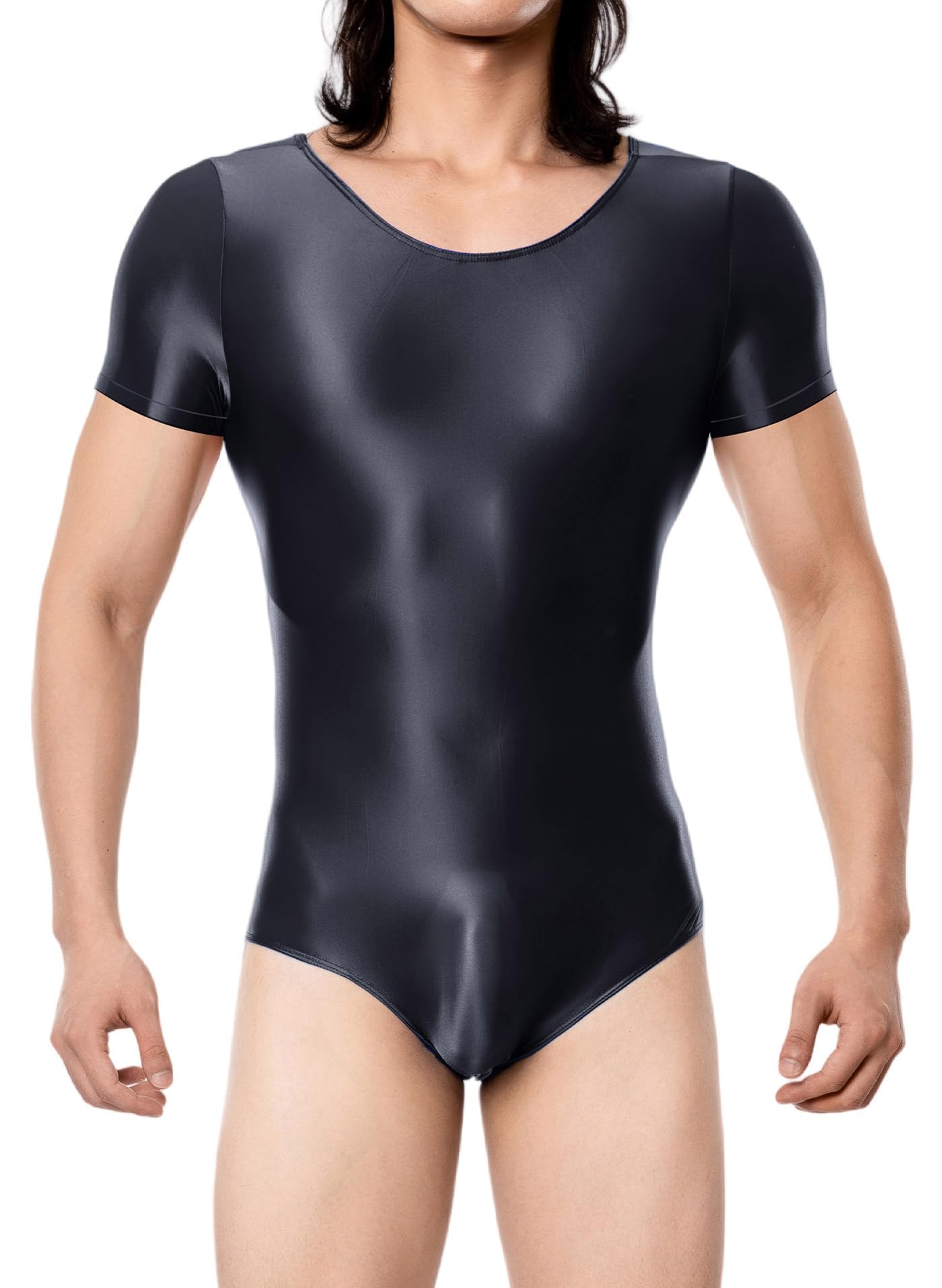 FEOYA Hommes Brillant Combinaison Wetlook Catsuit Manches Courtes Sexy Body