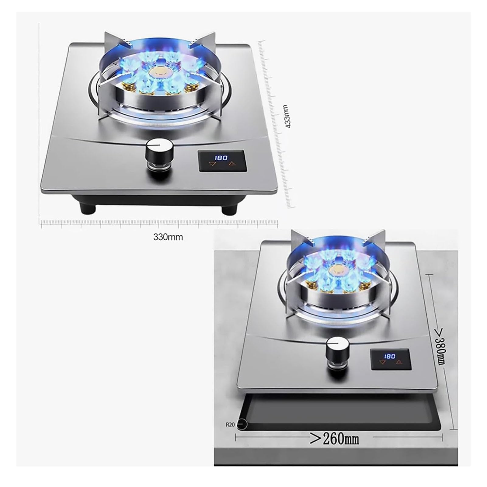 THEGA Estufa De Gas Butano 7,0 Kw, Estufa De Gas De 1 Quemador, Estufa De Gas De Horno De Acero Inoxidable, Cocinas De Gas De Escritorio E Integradas, Estufa De Gas De Tiempo Inteligente(LPG)