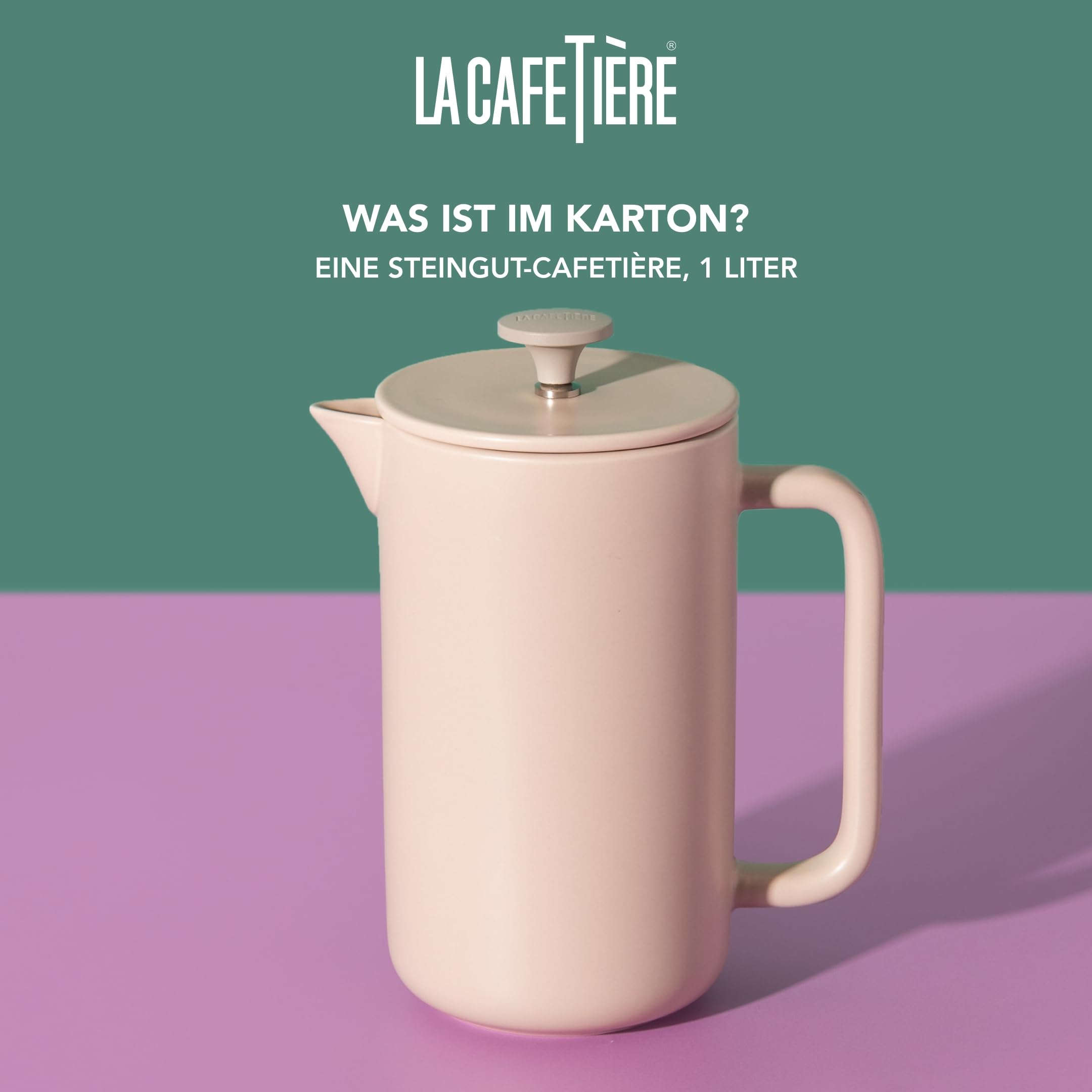 La Cafetière Arezzo 8 Tassen 1L Steinzeug-Cafetière, hitzebeständige French Press mit griffigem Stempel, Latte