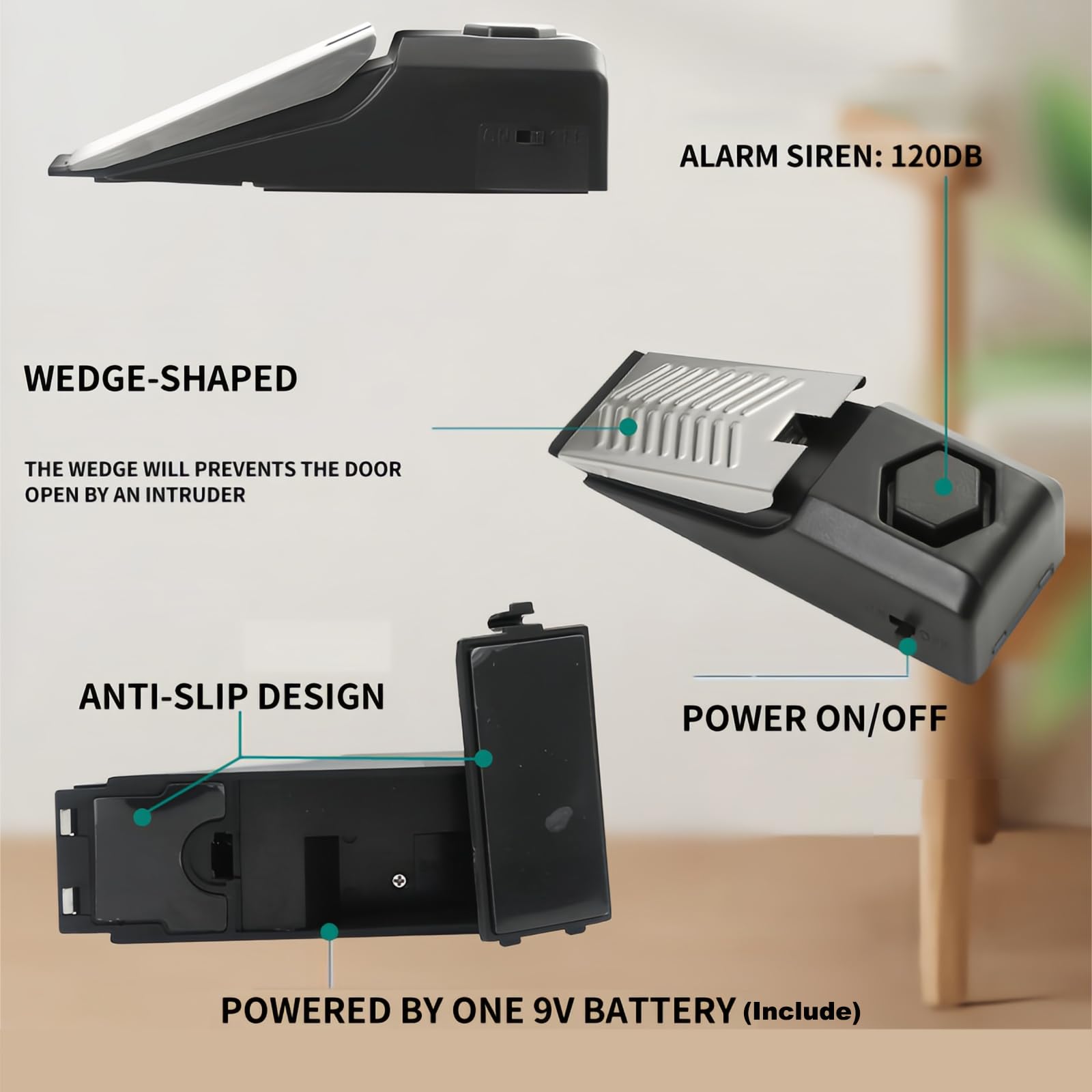 Mengshen 4er Pack Türstopper Alarm Tragbare Türkeile Sicherheitsalarm 120 dB Sirene Türstopper für den Eingangsbereich für Reisen Zuhause und Wohnheime