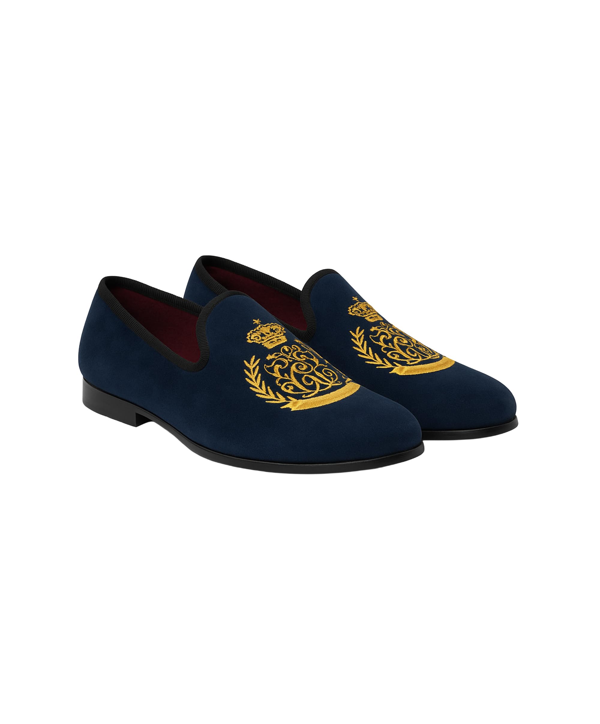 Mocassini in Velluto con Stemma Dorato da Ragazzo, Blu Navy, Scarpe Slip-on per Matrimonio, Ballo di fine Anno e Festa