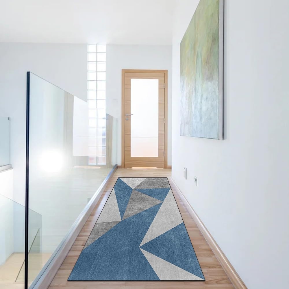 Loper voor hal patchworktapijt blauwgrijs antislip 60 x 200 cm wasbare woondecoratie lopers voor keuken gang woonkamer deurmat