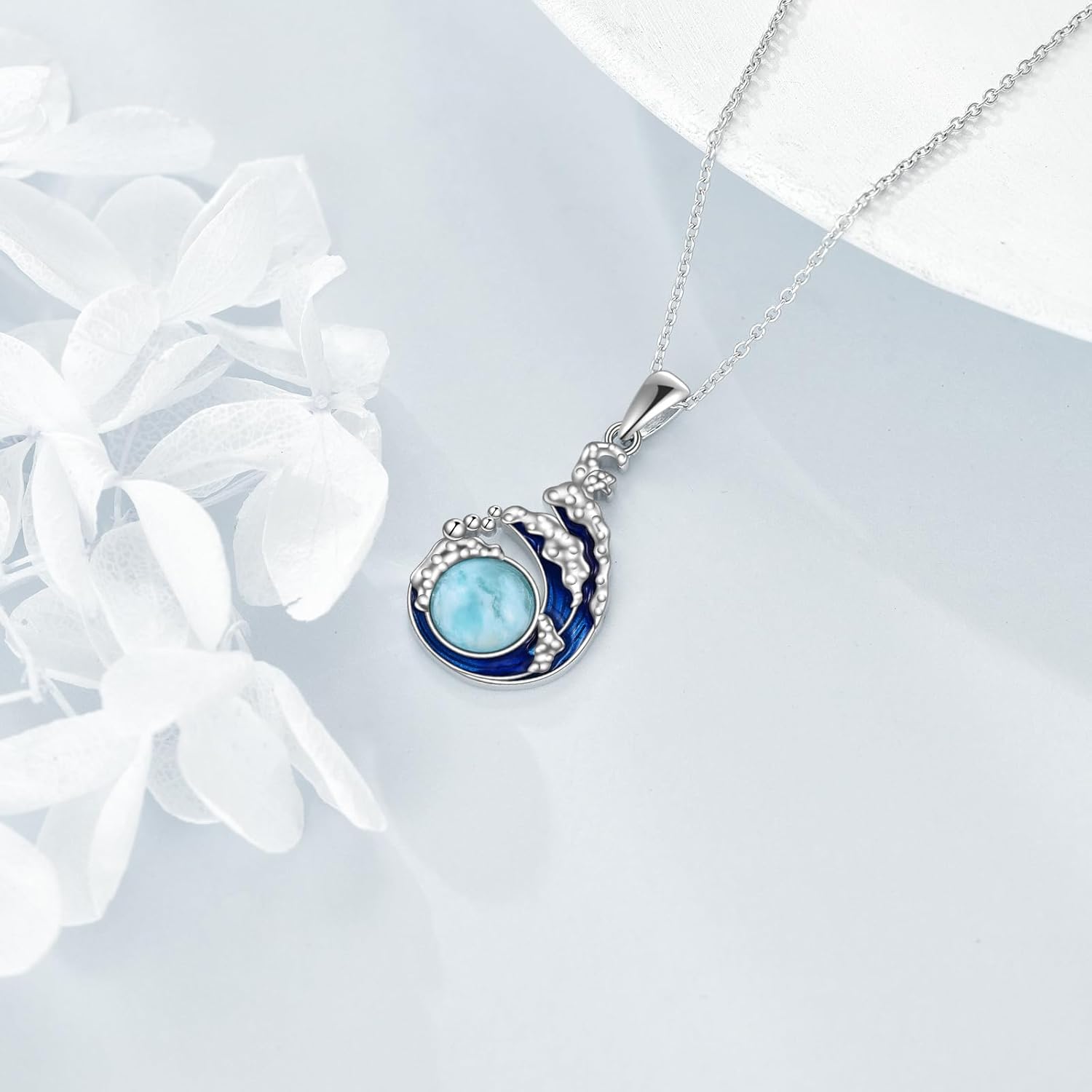 Larimar Necklace for Women 925 Sterling Silver Blue Wave Pendant for Girls Larimar Jewelry Gift Ocean Jewelry - Image 4