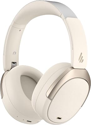 Edifier W80 Over Ear Headphones con cancelación Activa de Ruido -49dB, LDAC Hi-Res con Cable e inalámbrico, Llamada Clara AI, Carga rápida, conexión multipunto, Bluetooth V5.4 – Marfil
