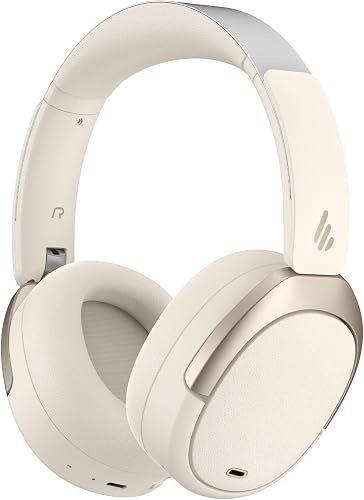Edifier W80 Over Ear Headphones con cancelación Activa de Ruido -49dB, LDAC Hi-Res con Cable e inalámbrico, Llamada Clara AI, Carga rápida, conexión multipunto, Bluetooth V5.4 - Marfil