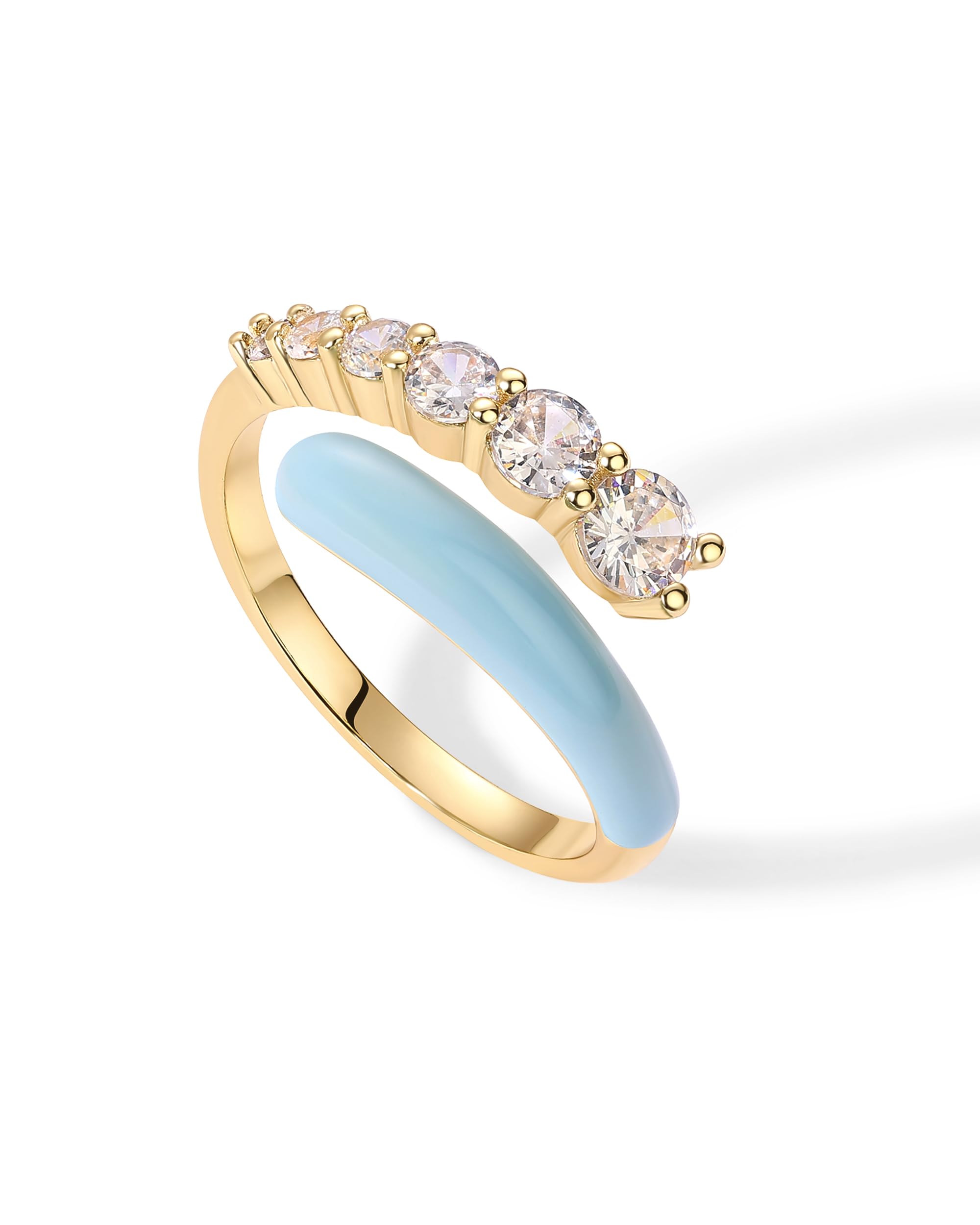 PAVOI14K Gold Plated Stackable Rings for Women | Open Twist Wavy Colored Enamel and Cubic Zirconia Rings | Blue White Purple Enamel Eternity Bands