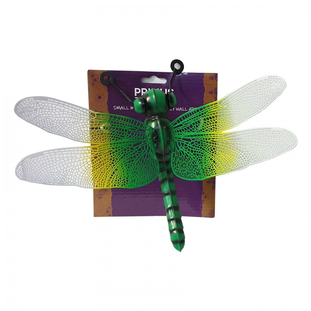 Libélula de metal decorativa Primus en color verde para pared de casa y jardín