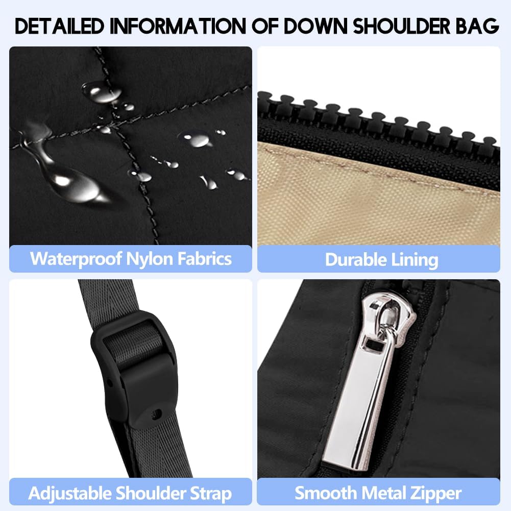 Small Crescent Puffer Purse Shoulder Bag for Women Nylon Quilted Purses Bag Adjustable Shoulder Strap Puffy bag - Image 2