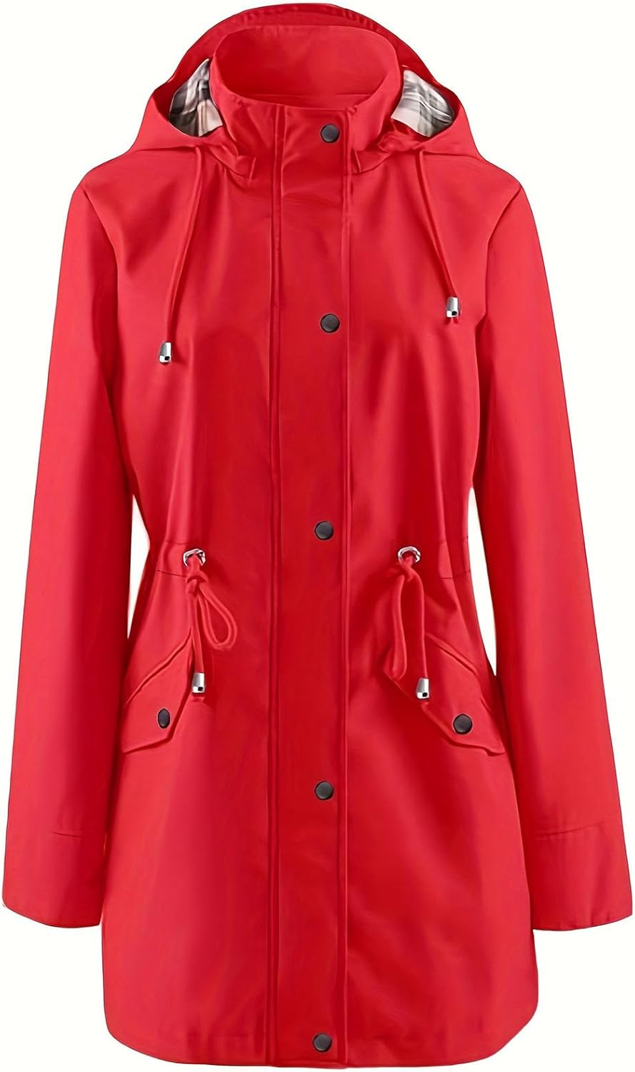 Women's Long Rain Jackets with Hood Waterproof Trench Coat Outdoor Hiking Windbreaker Lace-Up Waist Raincoats