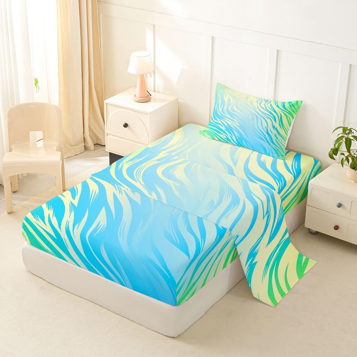 Erosebridal Ombre Zebra Print Sheet Set Tiger Skin Gradient Twin Sheets Set for Toddler Boys | Colorful Striped Geometric Abstract Stripes Fitted Sheet