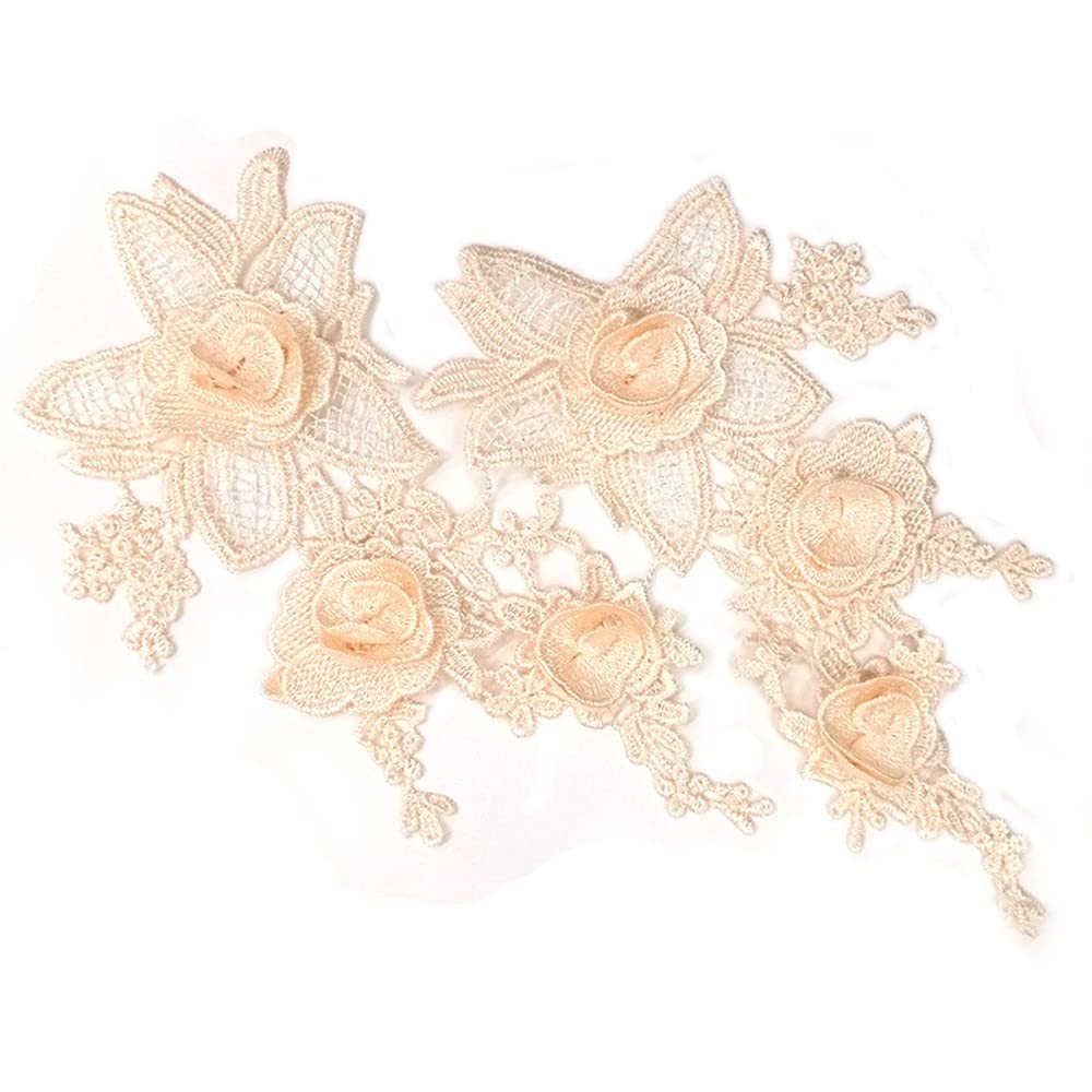 GIVBRO Lace Sewing Patch 3D Flower Applique Embroidered Fake Collar for Wedding Dress DIY Craft Costume Accessories Beige