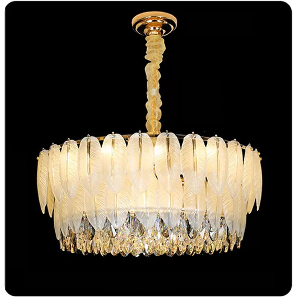 HXYSXHJUO E14 creative feather crystal chandelier, simple French cream style light luxury lamp, living room for bedroom dining lamps and lanterns,80cm
