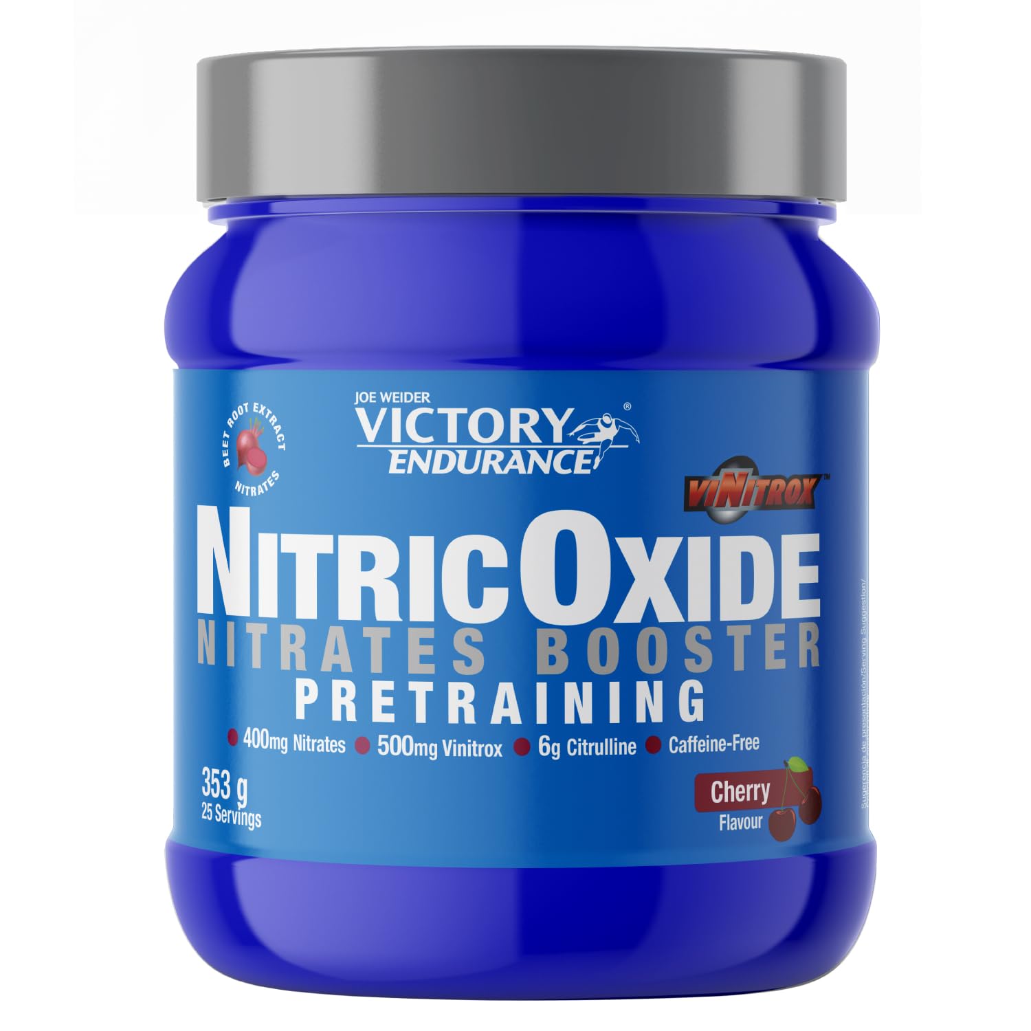 Victory Endurance NitricOxide Nitrates Booster Pretraining (353g) Gusto Ciliegia, Pre-allenamento con 400mg Nitrati di Barbabietola, 500mg Vinitrox e 6g L-Citrullina Malato, Senza Caffeina