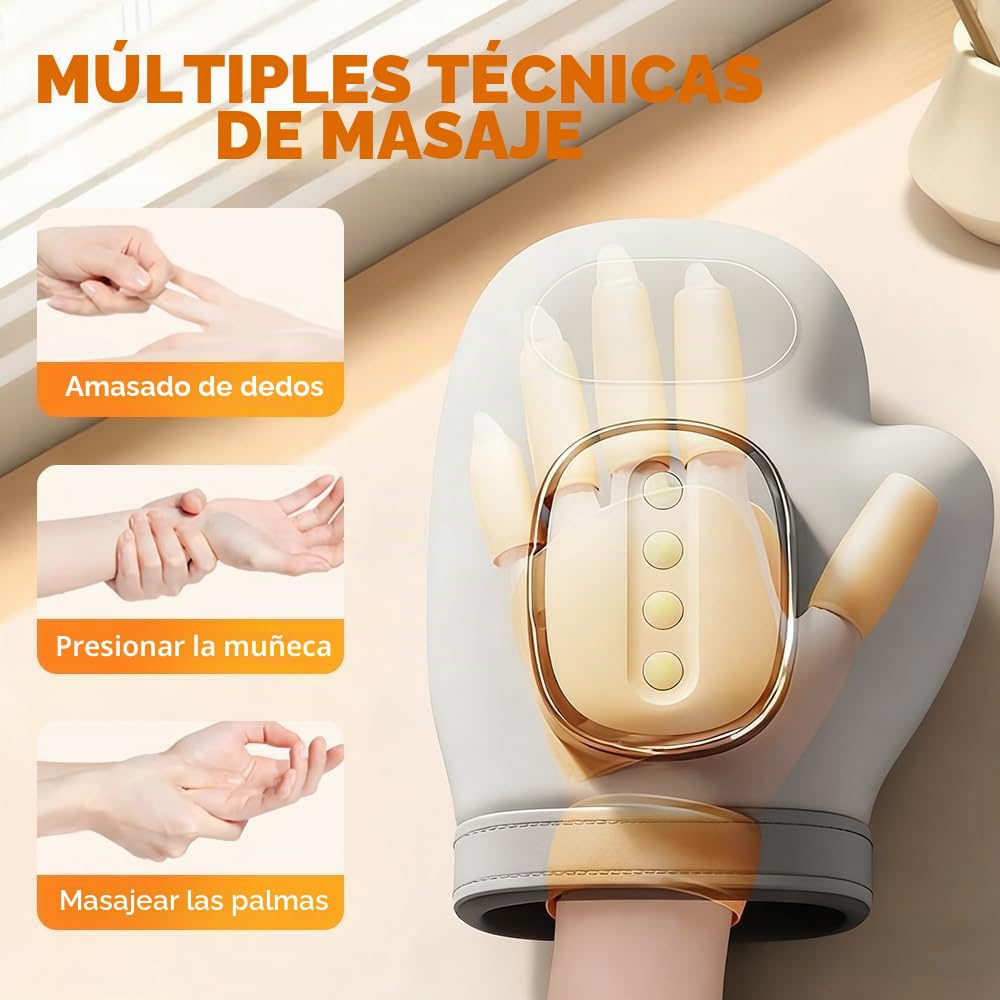 Hand Massager with Heat and Compression, Guante Masajeador Artritis,Masajeador Manos para Aliviar el Dolor de Dedos, Palmas y Muñecas