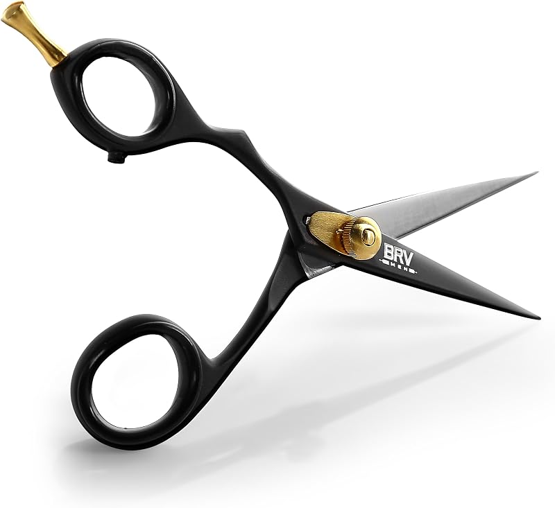 Tesoura para Bigode e Barba BRV MEN para Canhotos, 14 cm, Aço de Alto Carbono, Preta