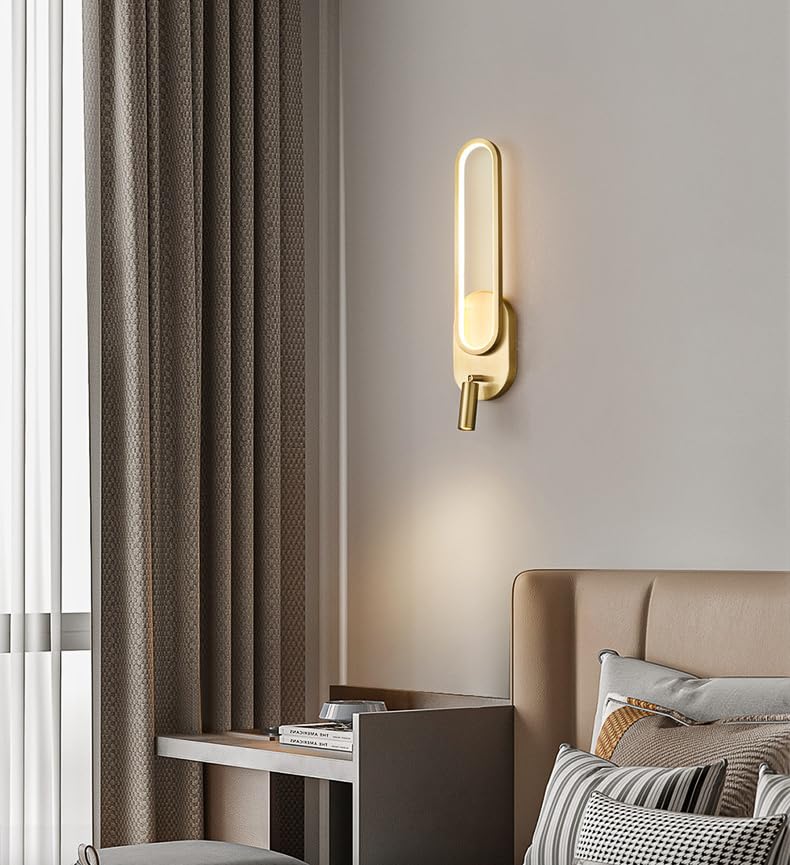 CITRA LED 15W Gold Oval Bedside Wall Ceiling Light with Spot - Warm White