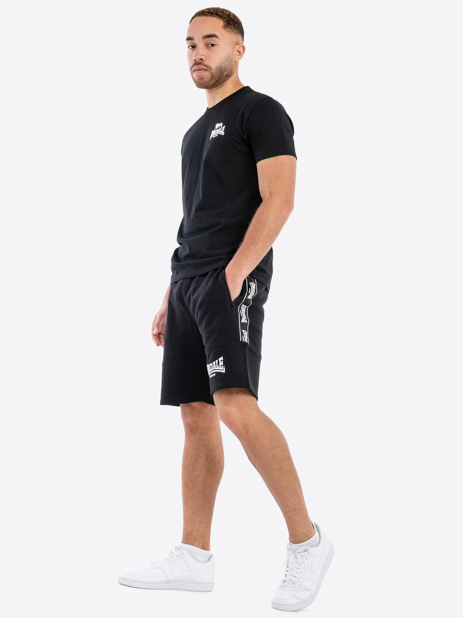 Lonsdale London SCARVELL Hombre Pantalones Cortos Negro 60% algodón, 40% poliéster