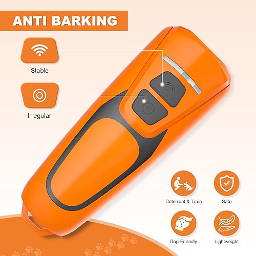 Dog Bark Deterrent Devices, Ultrasonic Anti Barking Device for Dogs, Up to 50FT Long Range Rechargeable Bark Control Safe for Dogs & Human Portable Indoor Outdoor, Dog Training & Behavior Aids(Orange,4.5 x 2 x 1 inches)