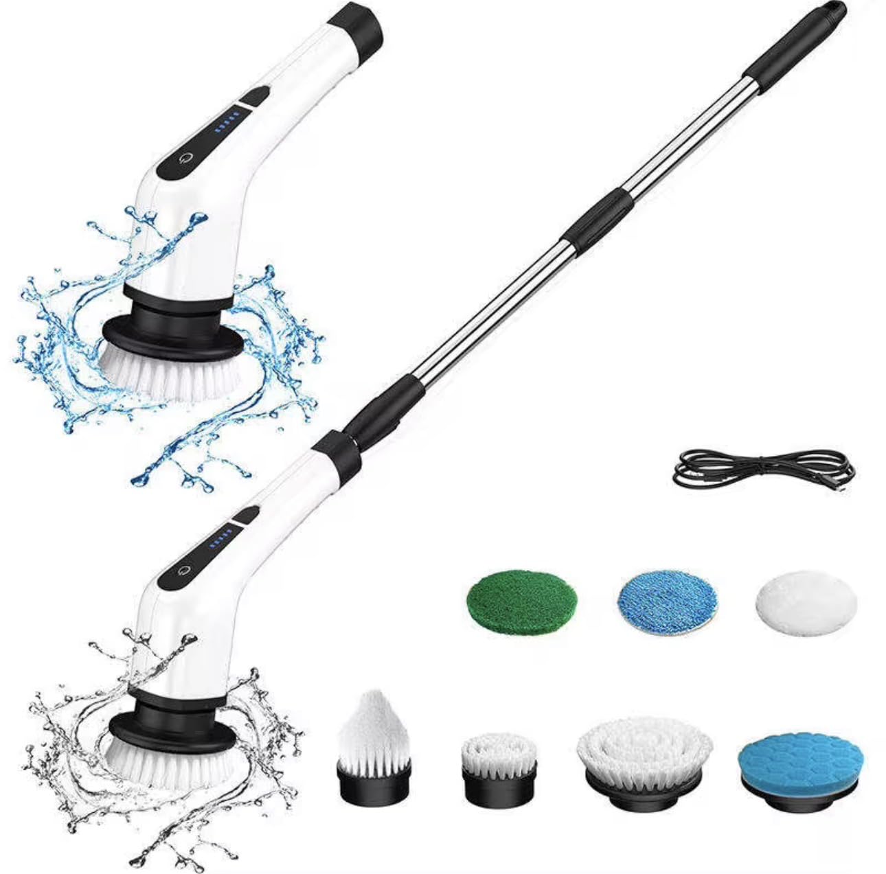Cepillo de limpieza eléctrico giratorio inalámbrico con mango extensible y 8 cabezales de cepillo reemplazables para baño, bañera, azulejos y suelo