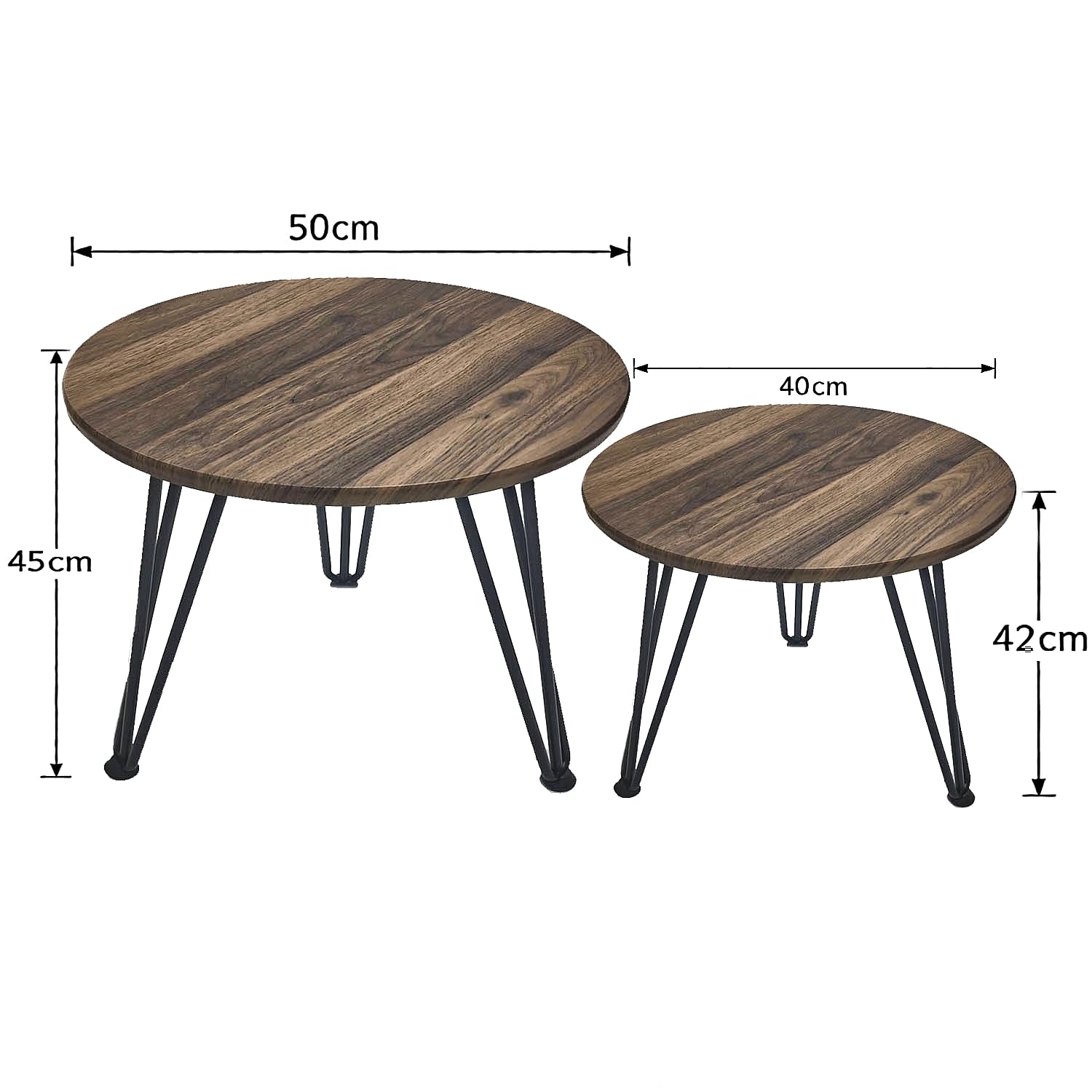 johgee 2 Mesas de Centro Redondas, Mesas Auxiliares Redondas de Madera, Ø 50 cm y Ø 40 cm, Mesa para Salón y Dormitorio, Nogal