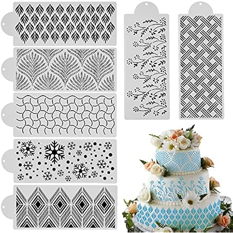 Cake Decorating Stencils 7 PCS Cake Decorating Templates Tools Reuseable Floral Cake Decorative Templates Side Decorating Molding Baking Tool for DIY Craft Dessert Cake Decoration Cover