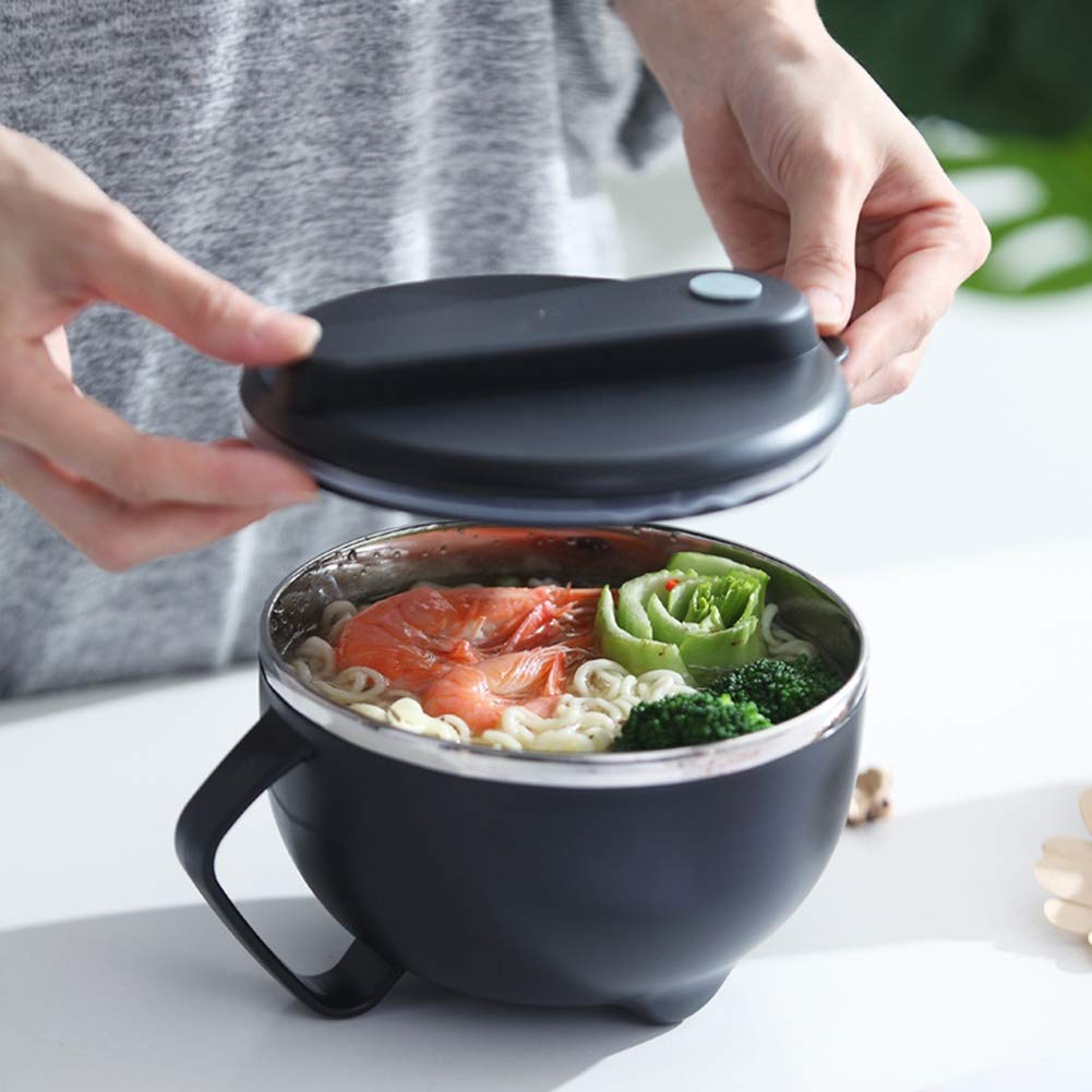 Pudełka Bento Gorący Makaron Ze Stali Nierdzewnej Miska Zupy Ryżowej Z Uchwytem Pojemnik Na Jedzenie Lunch Box(Black)
