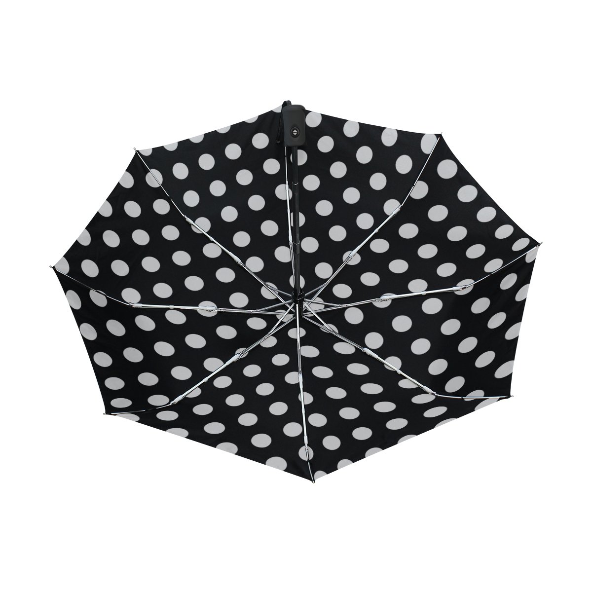 Naanle Polka Dot Pattern Black White Auto Open Close Foldable Travel Umbrella : Clothing, Shoes & Jewelry