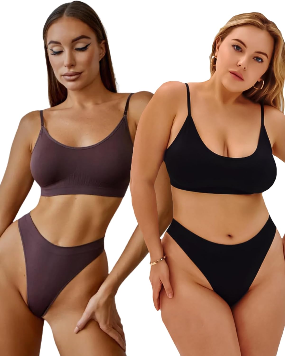 SOULINA Bra and Panty Set for Women – Seamless Bralette and Thong 2 Piece, Soft Wireless Underwear for Everyday Comfort