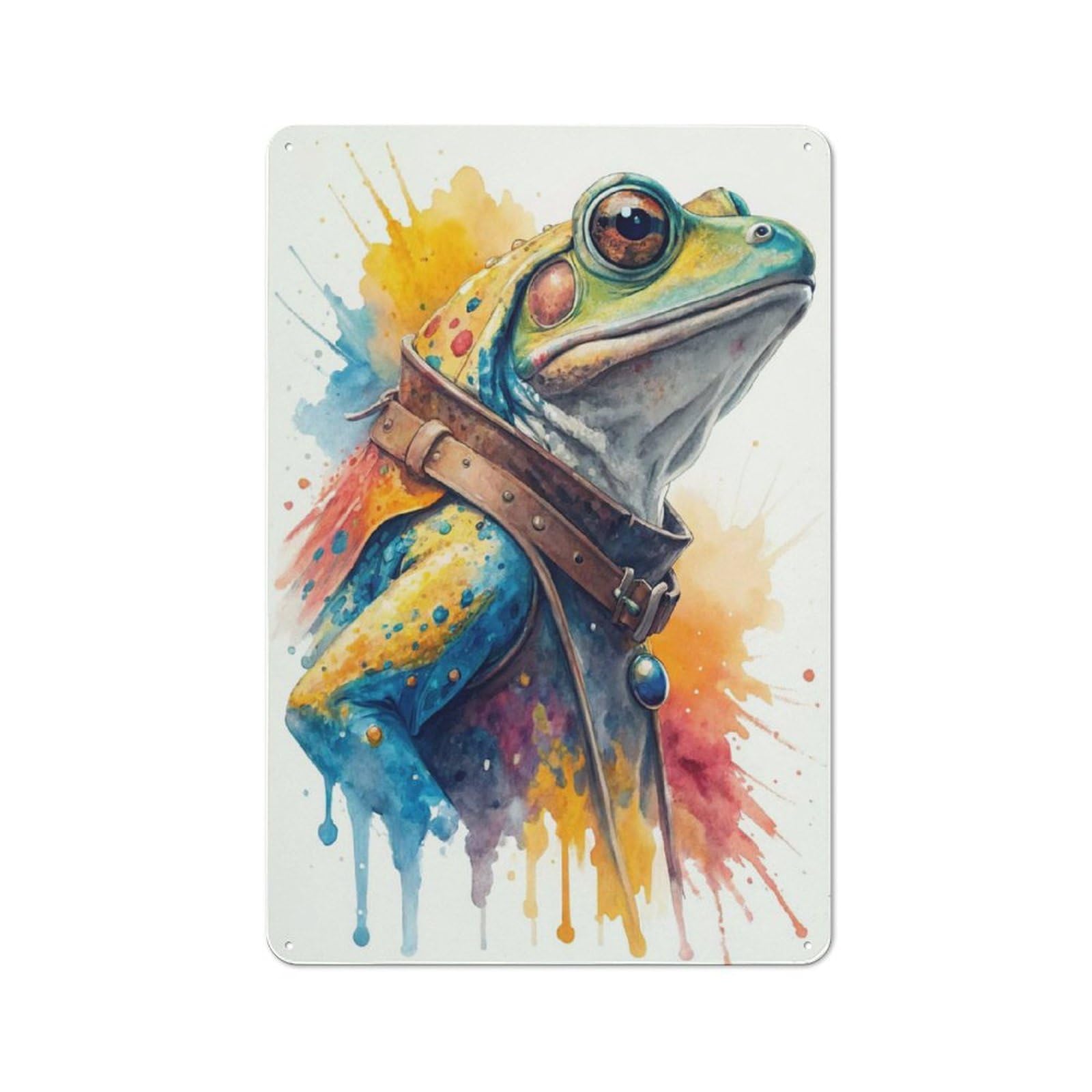 Junmoney Style-23 For Lounge Or Reading Corner, Watercolor Frog In Coat Retro Tin Sign 30X20cm, Gift For Reading Corner Decorators During The Christmas Season
