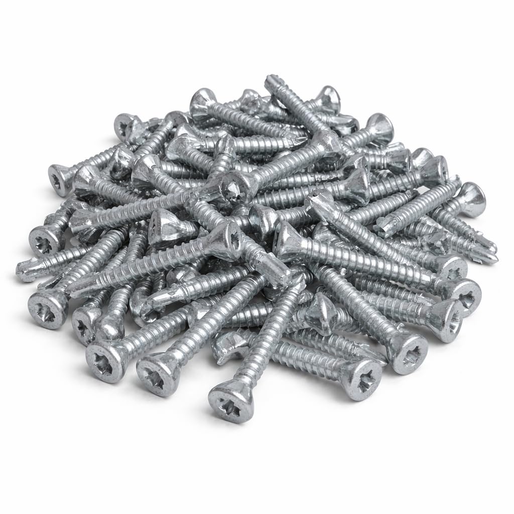 Simpson Strong-Tie wkręty do wiertarki skrzydłowej, 4,8 x 50 mm, TX25 Protec, wkręty samowiercące do drewna na metalu, łeb wpuszczany z frezującymi żebrami, napęd Torx, odporne na korozję, 100 sztuk