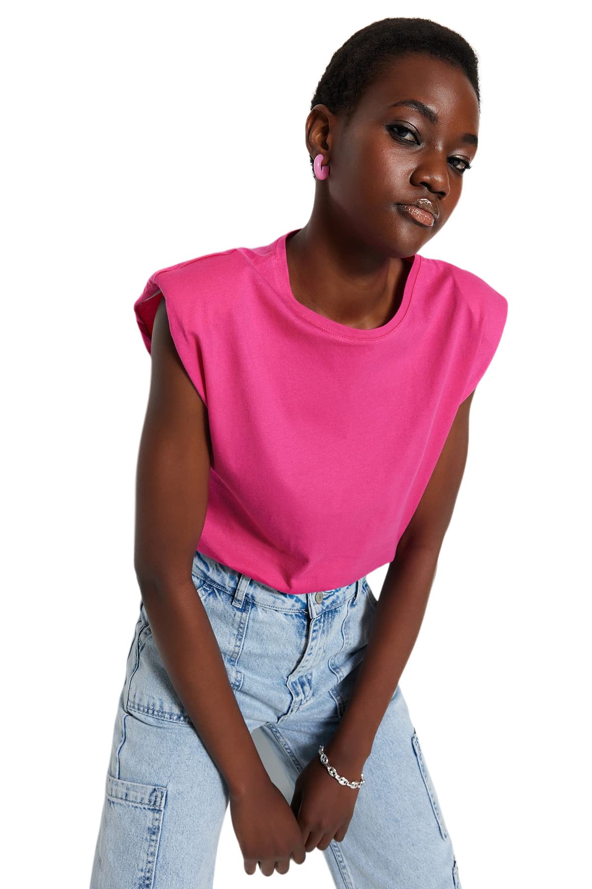 Trendyol T-Shirt - Pink - Regular,Fuchsia,S