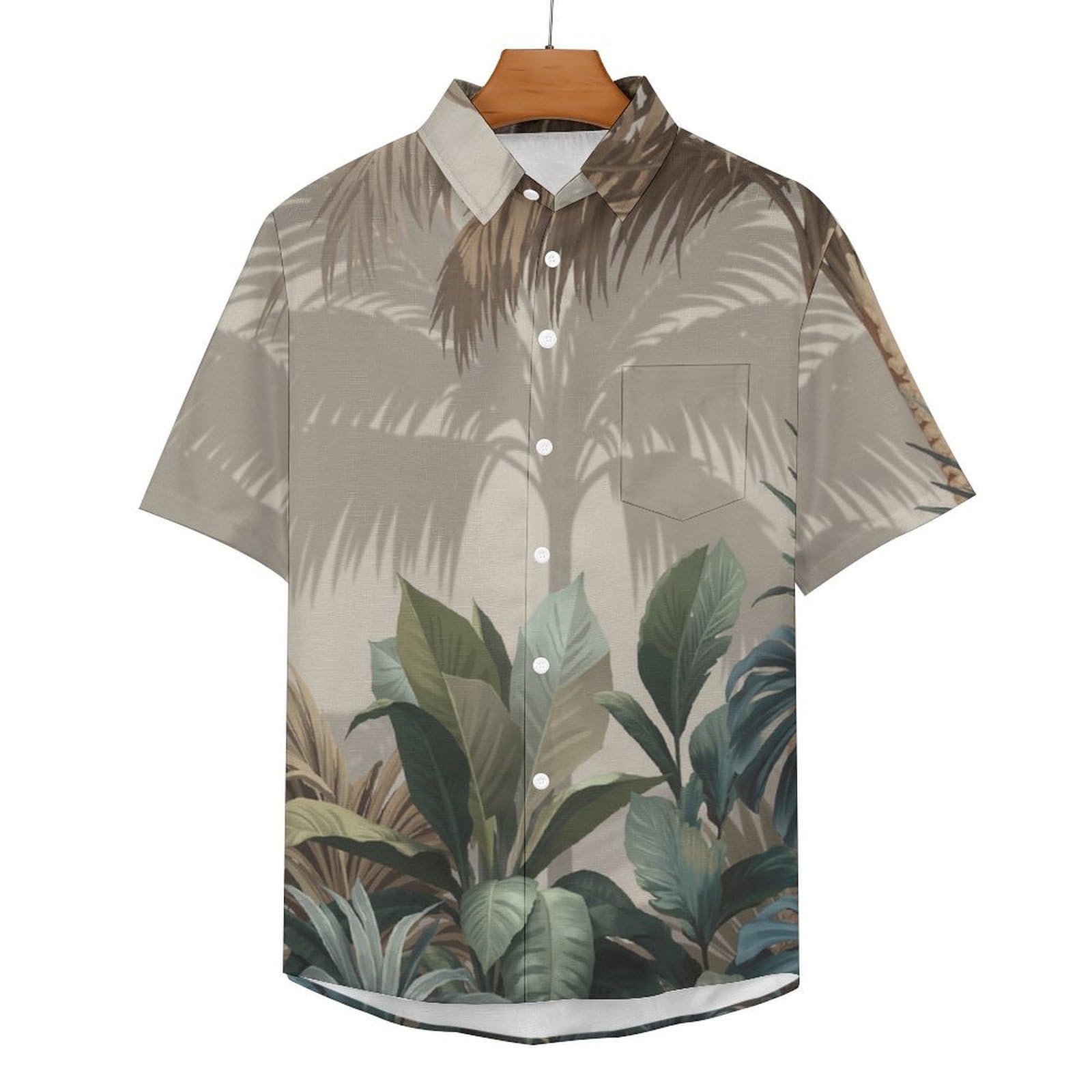 Camicia Casual da Uomo, Illustrazione di Foglie Stampa Maglietta Estiva a Maniche Corte Stile Piante di Palma Tropicale Casual Button Down Hawaiani Camicie Risvolto Spiaggia Top