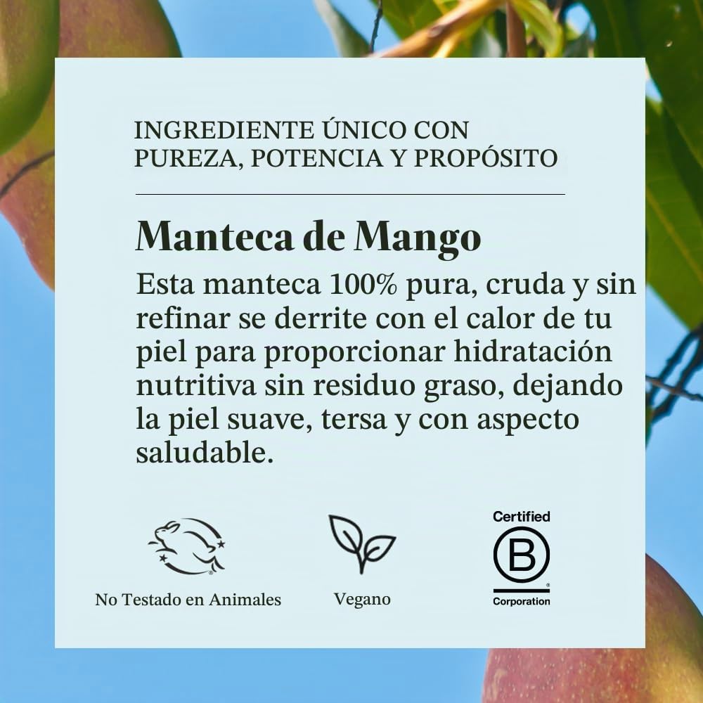 Sky Organics | Manteca de mango para cuerpo y rostro | 100% sin procesar y sin refinar | Para hidratar, equilibrar y unificar el tono | 454 g
