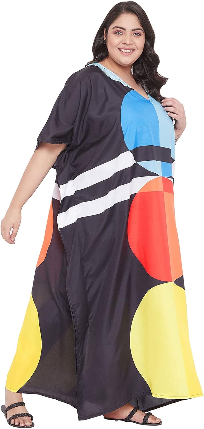 Oussum Women Polyester Casual Kaftan Long Plus Size Summer Beach Caftan Cover Ups Maxi Dresse for Ladies Boho Lounge Outfit - Image 3